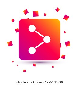 Icono de Compartir blanco aislado en fondo blanco. Compartir, compartir, pictograma de comunicación, medios sociales, conexión, red. Botón de color cuadrado. Ilustración vectorial