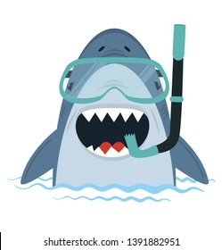 White Shark  with diving equipment vector in water