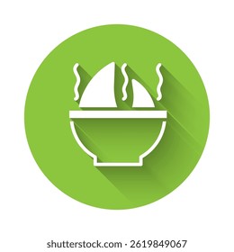 White Shark fin soup icon isolated with long shadow. Green circle button. Vector