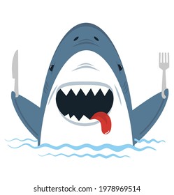 White Shark  holding spoon and fork