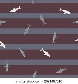 White shark seamless pattern in scandinavian style. Marine animals background. Vector illustration for children funny textile prints, fabric, banners, backdrops and wallpapers.