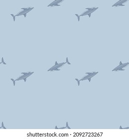 White shark seamless pattern in scandinavian style. Marine animals background. Vector illustration for children funny textile prints, fabric, banners, backdrops and wallpapers.