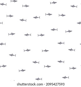 White shark seamless pattern in scandinavian style. Marine animals background. Vector illustration for children funny textile prints, fabric, banners, backdrops and wallpapers.