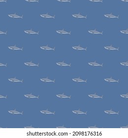 White shark seamless pattern in scandinavian style. Marine animals background. Vector illustration for children funny textile prints, fabric, banners, backdrops and wallpapers.