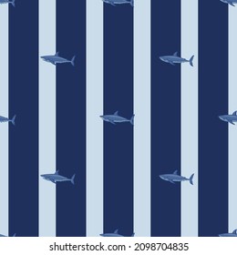 Patrón de tiburón blanco sin soldadura al estilo escandinavo. Fondo de animales marinos. Ilustración vectorial para niños con impresiones textiles divertidas, tela, carteles, telas de fondo y papel pintado.