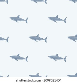 White shark seamless pattern in scandinavian style. Marine animals background. Vector illustration for children funny textile prints, fabric, banners, backdrops and wallpapers.