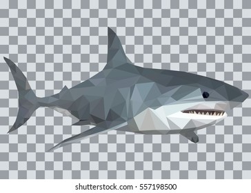 White Shark in the style of Low Poly without background vector illustration of fish, the concept of the underwater world.