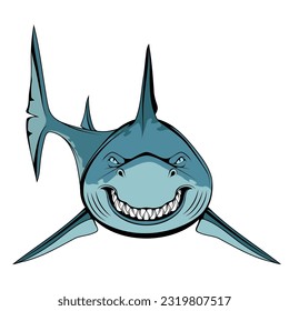 White shark. Vector illustration of a largest predatory fish. Angry scary smile and teeth.
