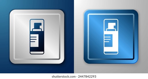 White Shaving gel foam icon isolated on blue and grey background. Shaving cream. Silver and blue square button. Vector