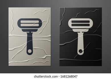 White Shaving razor icon isolated on crumpled paper background. Paper art style. Vector Illustration