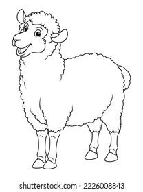 White Sheep Cartoon Animal Illustration BW