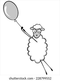white sheep flies on a balloon
