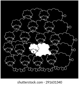 White sheep in a flock of black sheep