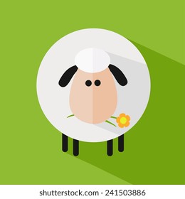 White Sheep With A Flower.Modern Flat Design Icon Vector Illustration 1