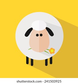 White Sheep With A Flower.Modern Flat Design Icon Vector Illustration 3