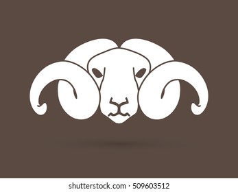 White sheep head with big horn graphic vector.