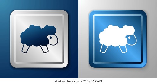 White Sheep icon isolated on blue and grey background. Counting sheep to fall asleep. Silver and blue square button. Vector