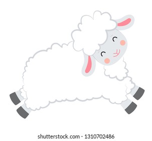 White sheep jumping. Cartoon style. Vector illustration
