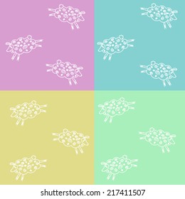 white sheep on four different backgrounds