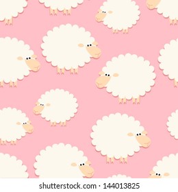 white sheep on pink seamless pattern