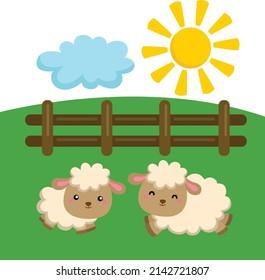 Vector de ovejas blancas Clipart en un campo de césped