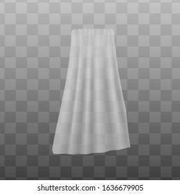 White Sheer Fabric Curtain Fluttering, Realistic Vector Illustration Mockup Isolated On Transparent Background. House Decorative Textile Template For Pattern Presentation.