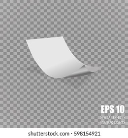 White sheet curled. On a transparent background.