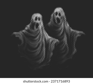 White sheet ghost - Halloween halftone, White dots in the form of a circle