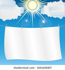 white sheet hung on a rope in sunny weather. Vector, Illustration