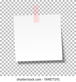 White sheet of note paper with adhesive tape on a transparent background. Vector illustration
