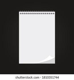 White sheet of notepad on black background. Vector illustration