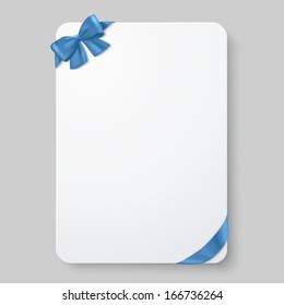 White sheet of paper with a blue ribbon. Template for celebratory design. Vector illustration.