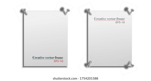 White sheet of paper bolted with screws. Creative frame. Background for advertising. Vector illustration eps-10