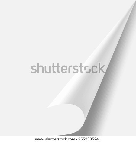 White sheet of paper curling upwards from bottom right corner, casting a subtle shadow beneath, creating a minimalist and elegant backdrop