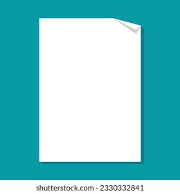 White sheet of paper. empty paper note template of A4 isolated on blue background