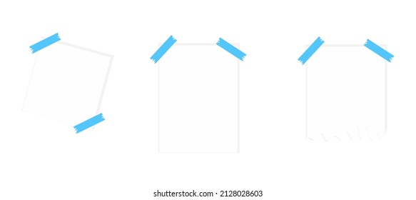 White sheet of paper isolated on a white background. Blue ribbon. Set of blank paper template for your project. Vector illustration