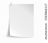 White sheet of paper with metal paper clip. Metal paper clip attached to paper. Vector illustration