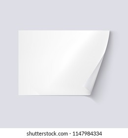 White sheet of paper on white background. Vector realistic illustration. A4 sheet with curled corner eps 10