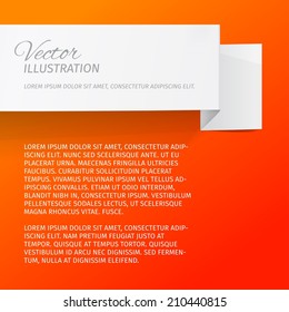 White sheet of paper on a red background. Origami vector banner. 