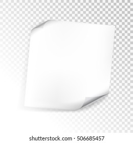 White sheet of paper on transparent  background. Vector illustration.