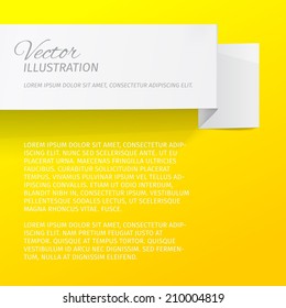 White sheet of paper on a yellow background. Origami vector banner. 