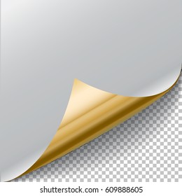 White sheet of paper with page curl and shadow, isolated on transparent background