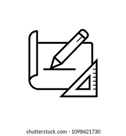 White sheet of paper with a pencil and ruler on a white background