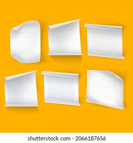 White sheet of paper. Realistic empty paper note template soft shadows isolated on white background