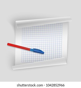 White sheet of paper with realistic pen, sheet of paper for your records, vector illustration