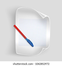 White sheet of paper with realistic pen, sheet of paper for your records, vector illustration