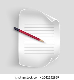 White sheet of paper with a realistic pencil, sheet of paper for your records, vector illustration