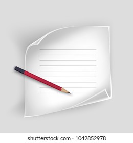 White sheet of paper with a realistic pencil, sheet of paper for your records, vector illustration