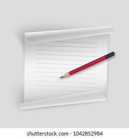 White sheet of paper with a realistic pencil, sheet of paper for your records, vector illustration