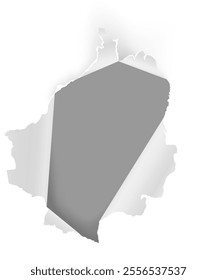 White sheet of paper with ripped edges creating a hole, revealing a gray background, offering an ideal canvas for messages, designs, or creative expressions in a minimalistic style